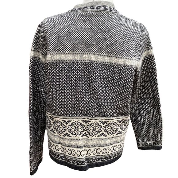 Vintage Skyr Nordic 100% wool cardigan sweater pewter frog clasps fair isle Sz M - Picture 5 of 10